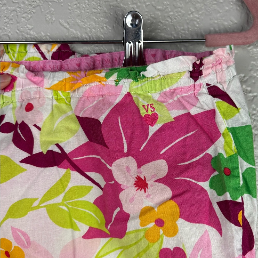 Victoria Secret Tropical Floral Print Large Pajama Ruffle Hem Pants 100% Cotton - Picture 6 of 10